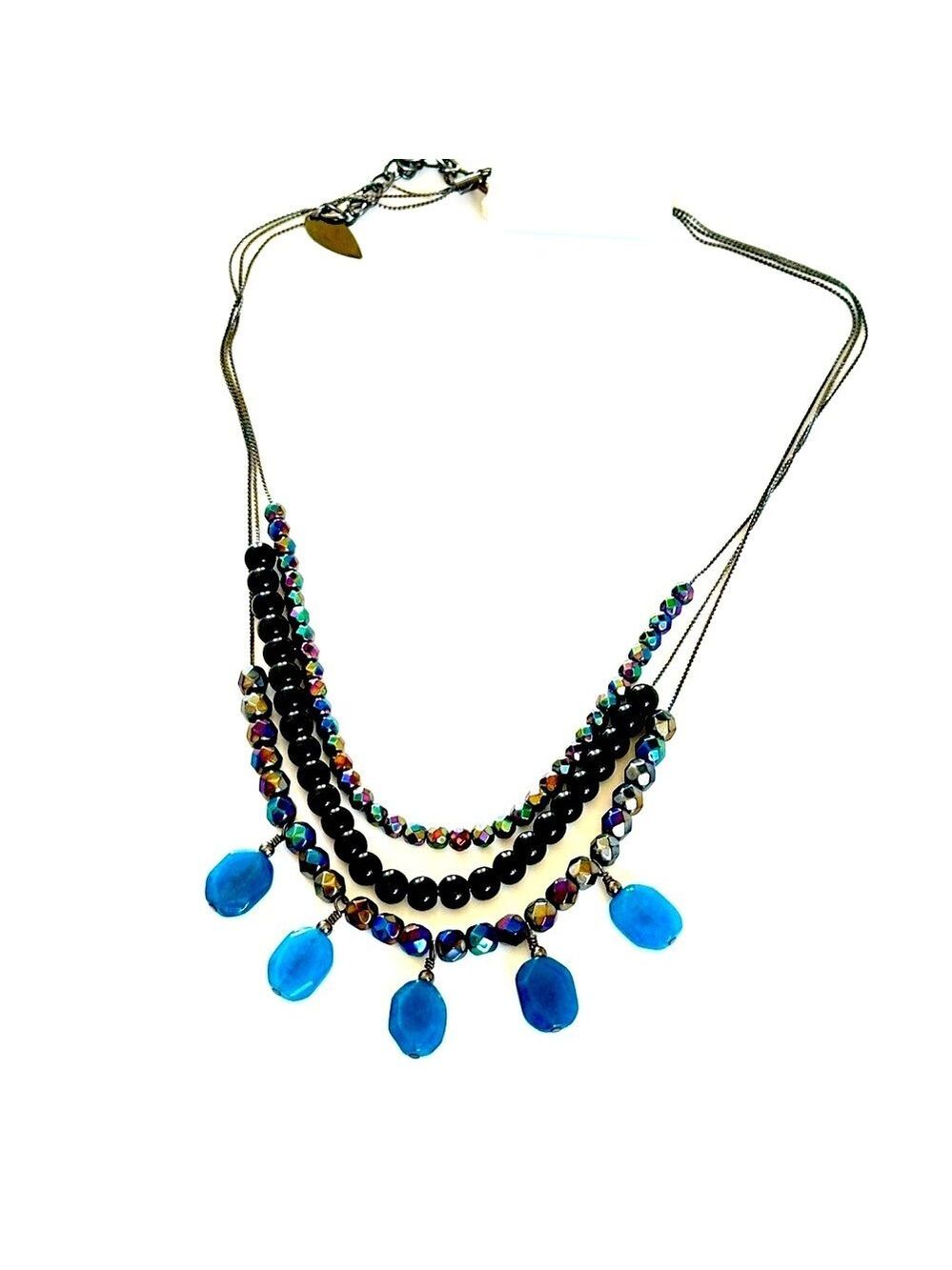COLDWATER CREEK Natural Gemstone Blue &  Black Beaded Layered Necklace | NWT